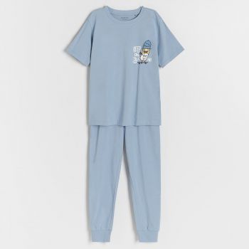 Reserved - Pijama din bumbac cu imprimeu - Albastru