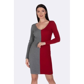 Rochie cu aspect striat si model in doua nuante