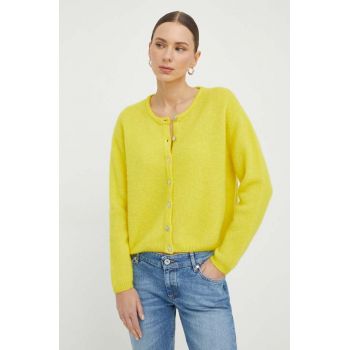 American Vintage cardigan din lana culoarea galben, light