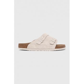 Birkenstock papuci din piele Zürich bărbați, culoarea bej, 1025028 de firma originali