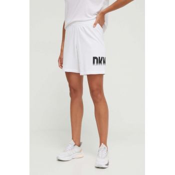 Dkny pantaloni scurti femei, culoarea alb, cu imprimeu, high waist de firma originali