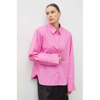 Gestuz cămașă din bumbac femei, culoarea roz, cu guler clasic, relaxed 10908660 ieftina