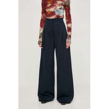 MAX&Co. pantaloni femei, culoarea bleumarin, lat, high waist 2416780000000