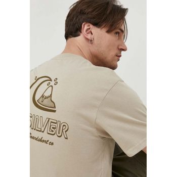 Quiksilver tricou din bumbac barbati, culoarea bej, cu imprimeu ieftin