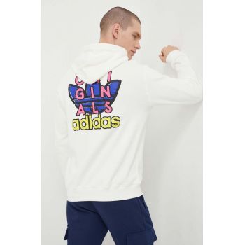 adidas Originals hanorac de bumbac bărbați, culoarea bej, cu glugă, cu imprimeu IS2916 ieftin