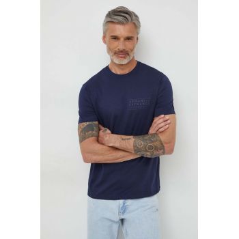 Armani Exchange tricou din bumbac barbati, culoarea albastru marin, cu imprimeu ieftin