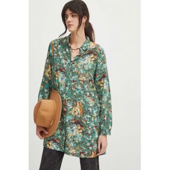 Medicine camasa femei, culoarea turcoaz, cu guler clasic, regular de firma originala