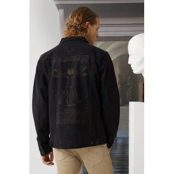 Medicine geacă din denim bărbați, culoarea negru, de tranziție