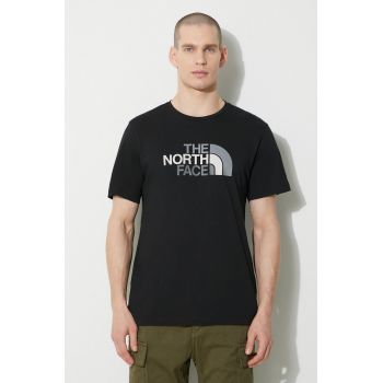 The North Face tricou din bumbac M S/S Easy Tee bărbați, culoarea negru, cu imprimeu, NF0A87N5JK31