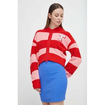 Tommy Jeans cardigan femei, culoarea rosu