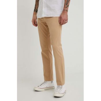 Tommy Jeans pantaloni barbati, culoarea bej, mulata