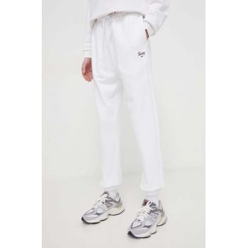 Tommy Jeans pantaloni de trening din bumbac culoarea alb, neted