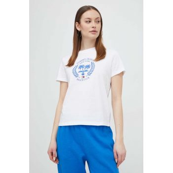 Tommy Jeans tricou din bumbac femei, culoarea alb