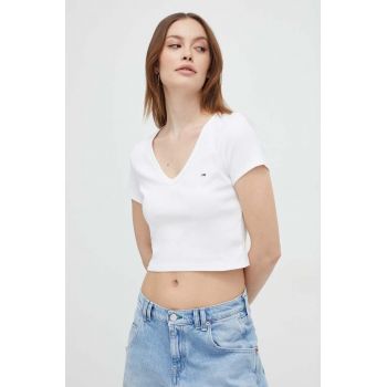 Tommy Jeans tricou femei, culoarea alb