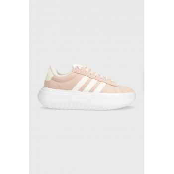 adidas sneakers din piele intoarsă GRAND COURT culoarea roz IE1104