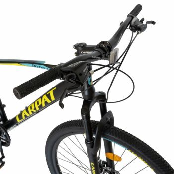 Bicicleta MTB-HT schimbator Shimano Tourney cadru aluminiu 27.5 inchCarpat CSC2757C negru cu galbenalbastru de firma originala