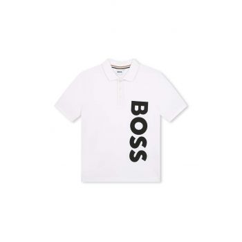 BOSS tricouri polo din bumbac pentru copii culoarea alb, cu imprimeu