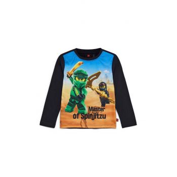 Lego longsleeve din bumbac pentru copii culoarea negru, cu imprimeu ieftin