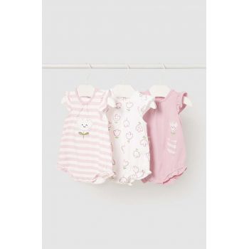 Mayoral Newborn body bebe 3-pack culoarea roz, cu imprimeu