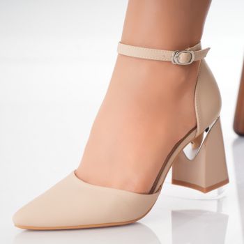 Pantofi dama cu toc Bej din Piele Ecologica Oriana