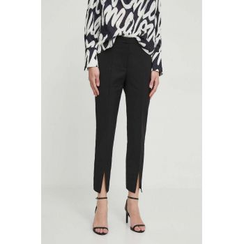 Sisley pantaloni femei, culoarea negru, mulata, high waist