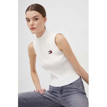 Tommy Jeans top femei, culoarea bej, cu turtleneck