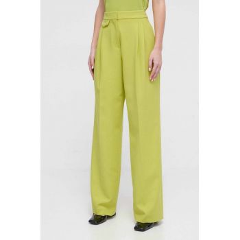 HUGO pantaloni femei, culoarea verde, drept, high waist 50508637