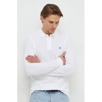 United Colors of Benetton longsleeve din bumbac culoarea alb, neted