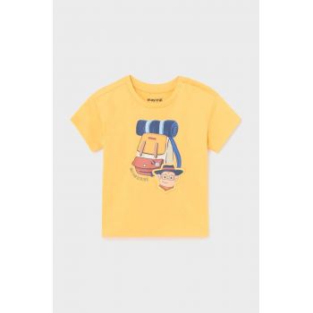 Mayoral tricou din bumbac pentru bebelusi culoarea galben, cu imprimeu