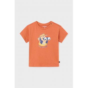 Mayoral tricou din bumbac pentru bebelusi culoarea portocaliu, cu imprimeu