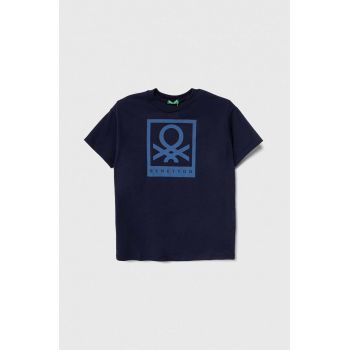 United Colors of Benetton tricou de bumbac pentru copii culoarea albastru marin, cu imprimeu