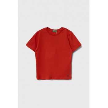 United Colors of Benetton tricou de bumbac pentru copii culoarea rosu, neted