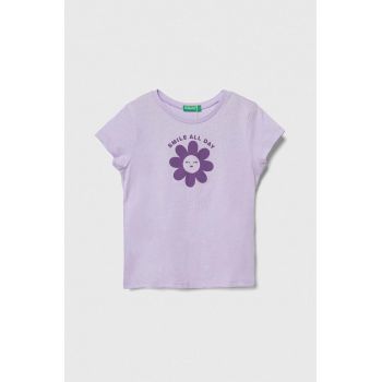United Colors of Benetton tricou de bumbac pentru copii culoarea violet ieftin