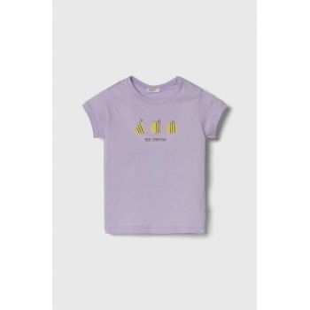 United Colors of Benetton tricou din bumbac pentru bebelusi culoarea violet ieftin