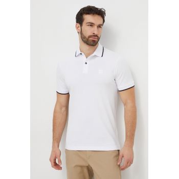 Boss Orange tricou polo barbati, culoarea alb, neted