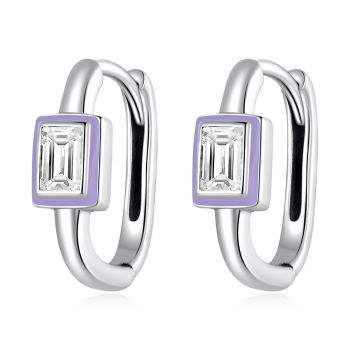 Cercei din argint Purple Square Hoops de firma original