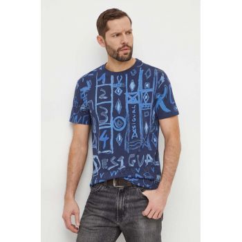 Desigual tricou din bumbac barbati, culoarea albastru marin, modelator ieftin
