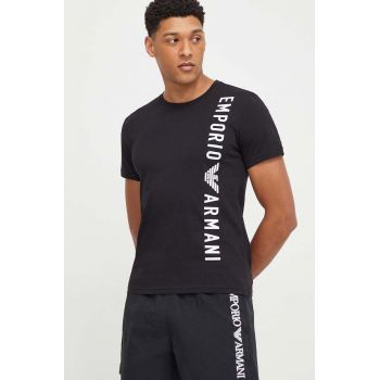 Emporio Armani Underwear tricou din bumbac barbati, culoarea negru, cu imprimeu de firma original