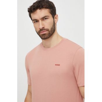HUGO tricou din bumbac culoarea roz, neted