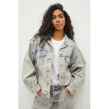 Levi's geacă din denim femei, culoarea gri, de tranziție, oversized