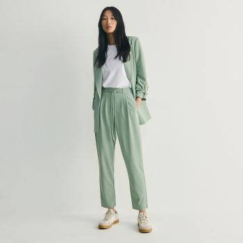 Reserved - Pantaloni uni cu șnur decorativ - Verde
