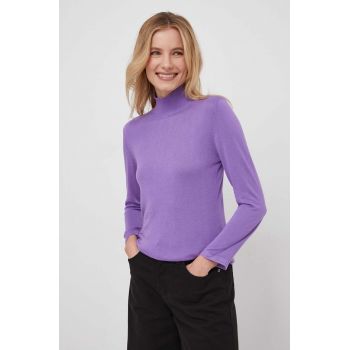 Sisley pulover din amestec de mătase culoarea violet, light, cu guler la reducere
