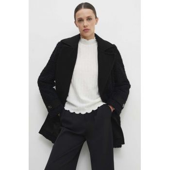 Answear Lab palton de lana culoarea negru, de tranzitie, desfacut de firma original