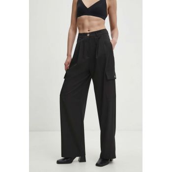 Answear Lab pantaloni femei, culoarea negru, lat, high waist