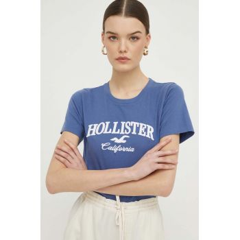 Hollister Co. tricou din bumbac femei, culoarea albastru marin de firma original