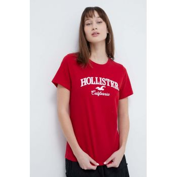 Hollister Co. tricou din bumbac femei, culoarea rosu