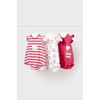 Mayoral Newborn body bebe 3-pack culoarea rosu, cu imprimeu