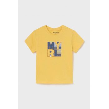 Mayoral tricou din bumbac pentru bebelusi culoarea galben, cu imprimeu