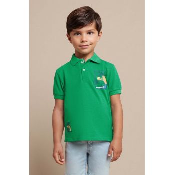Mayoral tricou polo copii culoarea verde, cu imprimeu ieftin