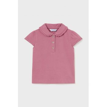 Mayoral tricou polo pentru copii culoarea roz, cu guler